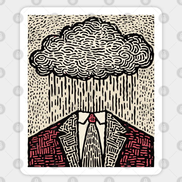 Brain Fog | Surreal Linocut Print Sticker by TuncGK